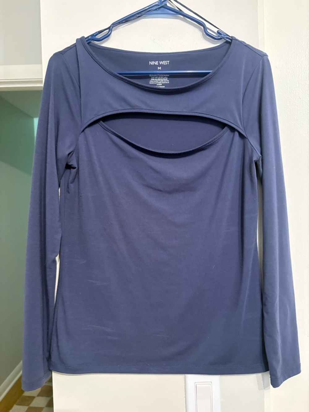 Nine West Navy Long Sleeve Cutout Detail Top